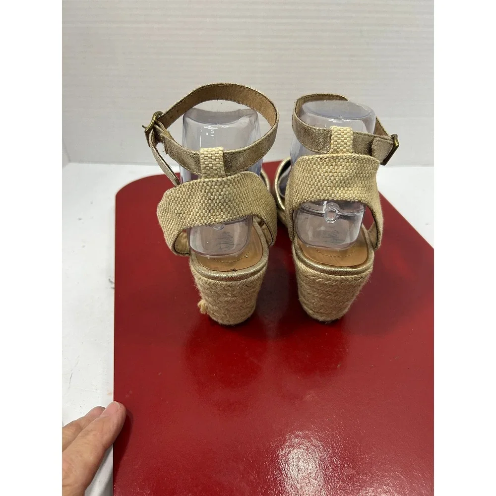 Style & Co Metallic Espadrille Wedges 8M Gold Ankle Strap Boho Summer Glam